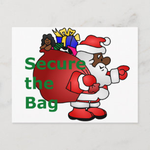secure the bag black santa holiday postcard