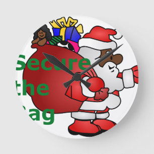 secure the bag black santa round clock