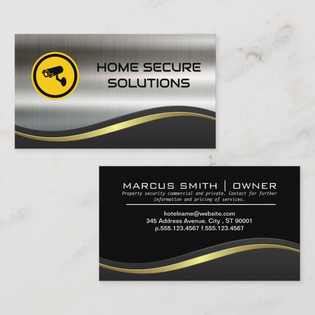 Security Camera Logo | Metallic Business Card (Front/Back)