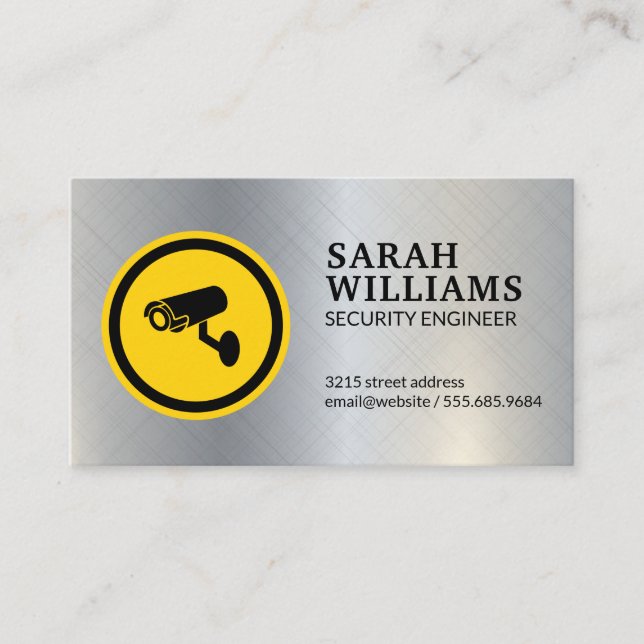 Security Camera Logo | Metallic Texture Business Card (Front)