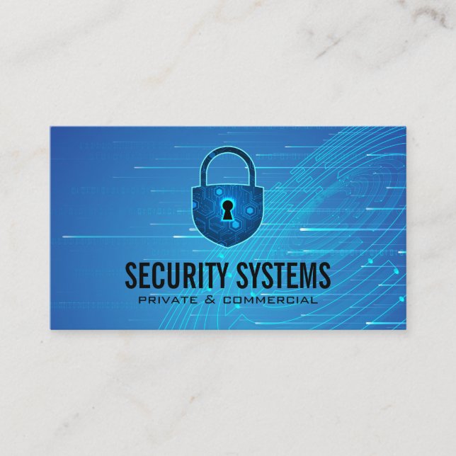 Security Cyber Lock | Tech Background Business Card (Front)