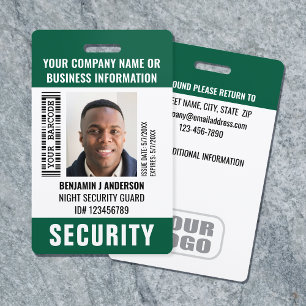 Security Guard Custom ID Photo Name Barcode Green ID Badge