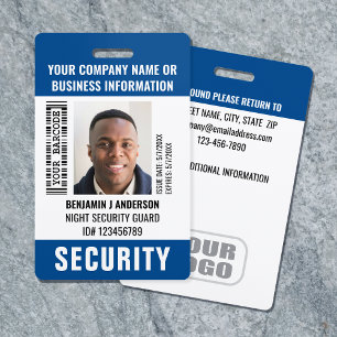 Security Guard Custom ID Photo Name Barcode Navy Badge