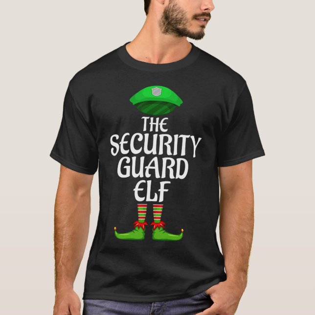 Security Guard Elf Matching Family Group Christmas T-Shirt (Front)
