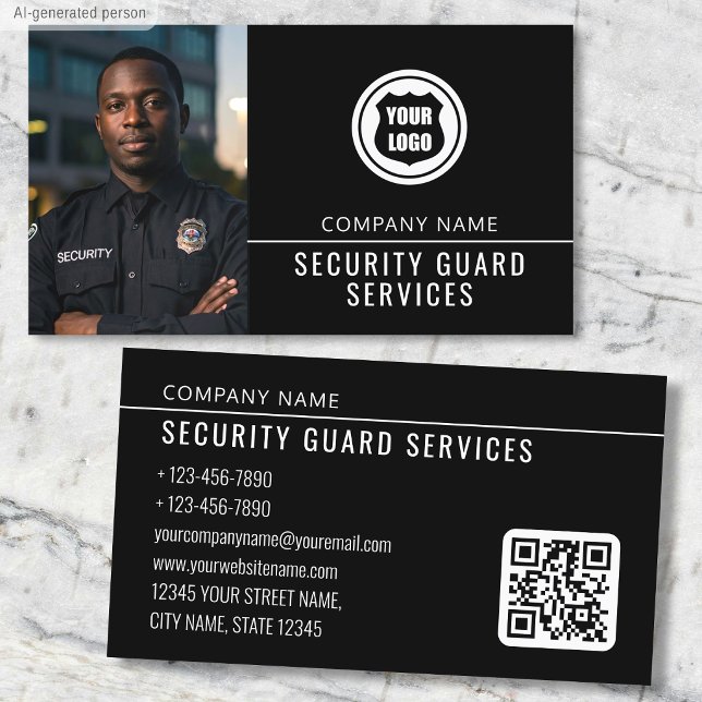 Security Guard Services Modern Photo Logo QR Code Business Card (Creator Uploaded)