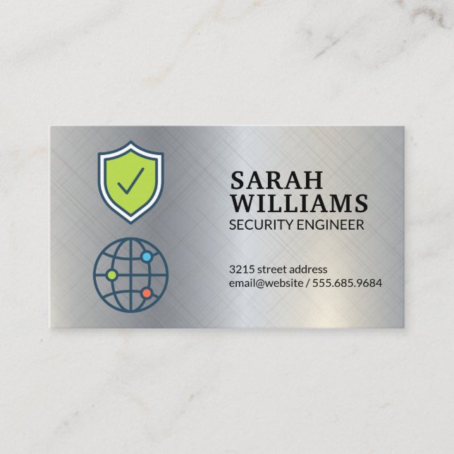 Security icon | Metallic Background Business Card (Front)