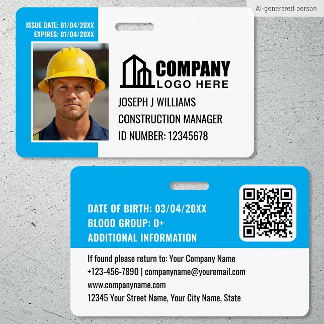 Security ID Photo Logo QR Code Blue Employee Badge (Creator Uploaded)
