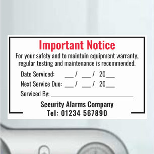 Security Intruder Alarm System Annual Testing Rectangular Sticker