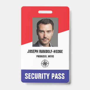 SECURITY PASS - Photo I.D. Red/Blue Badge ID Badge