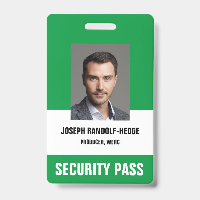 SECURITY PASS - Vertical Photo I.D. Badge ID Badge (Front)