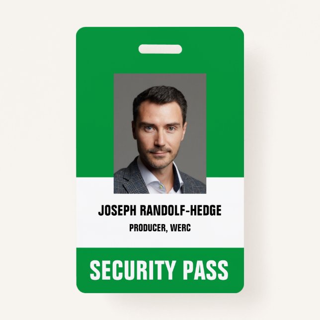 SECURITY PASS - Vertical Photo I.D. Badge ID Badge (Front)