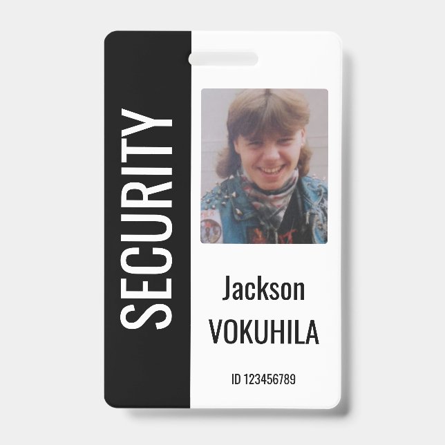 Security Photo Logo Code Template Black and White ID Badge (Front)