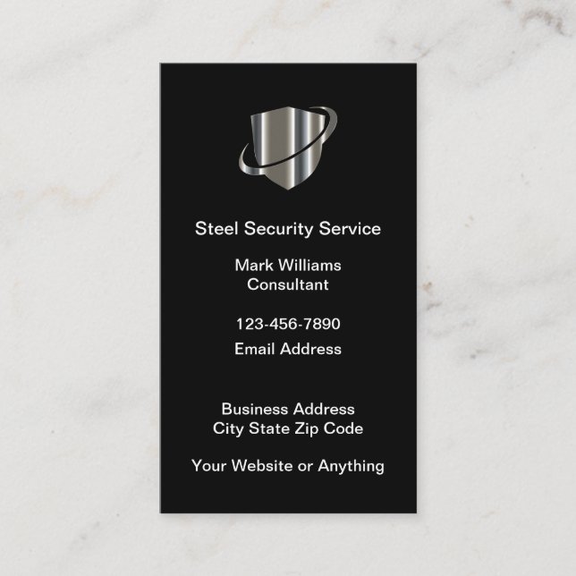 Security Service Metallic Shield Business Cards (Front)