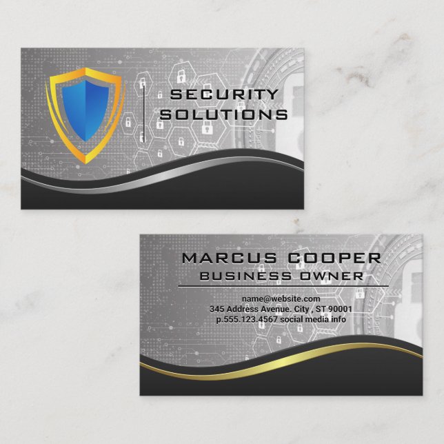 Security Shield Logo | Tech Cyber Security Business Card (Front/Back)
