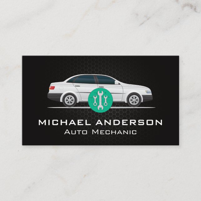 Sedan Car | Auto Mechanic Wrenches Business Card (Front)