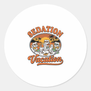 Sedation Vacation Retro Dental Humor Shirt Design_ Classic Round Sticker