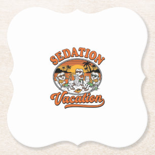 Sedation Vacation Retro Dental Humour Shirt Design Paper Coaster