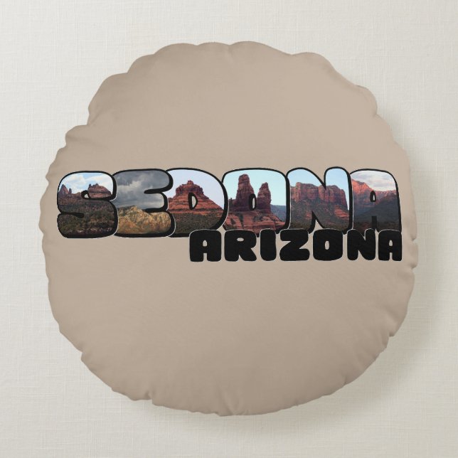 Sedona Arizona Big Letter - Mountain View Round Cushion (Front)