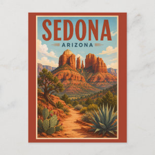 Sedona Arizona Cathedral Rock Illustration Travel  Postcard