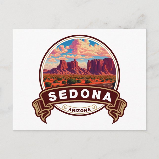Sedona Arizona Colourful Travel Badge Postcard (Front)