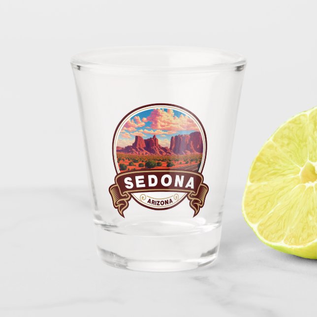 Sedona Arizona Colourful Travel Badge Shot Glass (Front)
