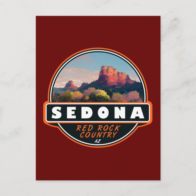 Sedona Arizona Red Rock Country Watercolor Emblem Postcard (Front)