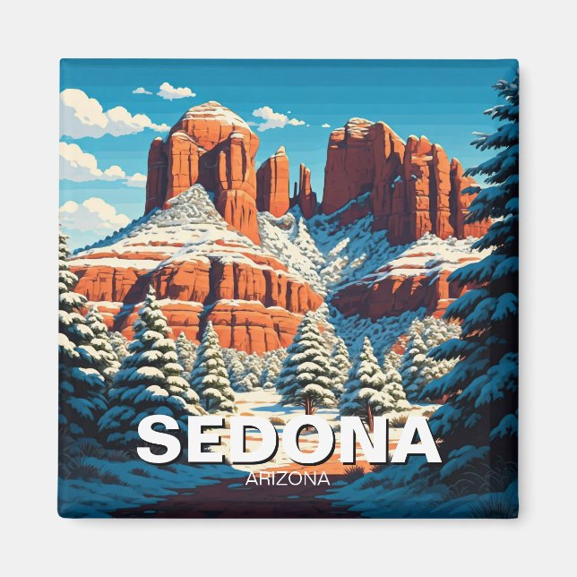 Sedona Arizona Travel Red Rocks snow Magnet (Front)