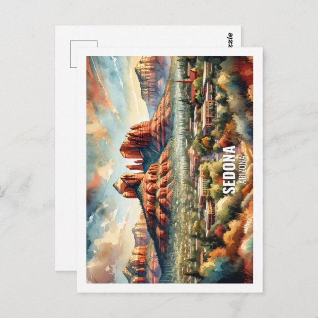 Sedona Arizona USA Famous Place watercolor Postcard (Front/Back)