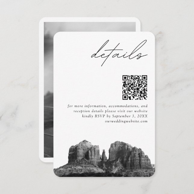 Sedona Arizona Wedding Modern Details QR Code Enclosure Card (Front/Back)