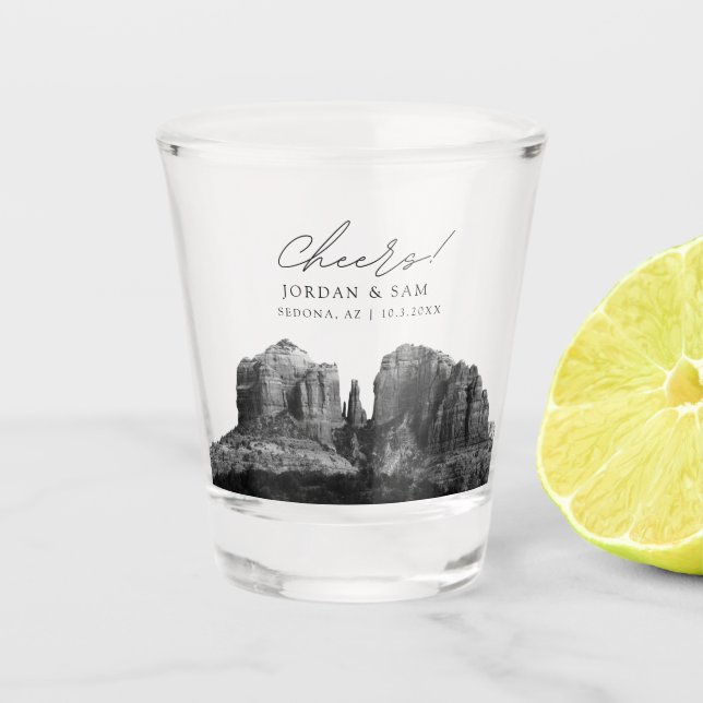 Sedona Photo Wedding Favour Cheers Shot Glass (Front)