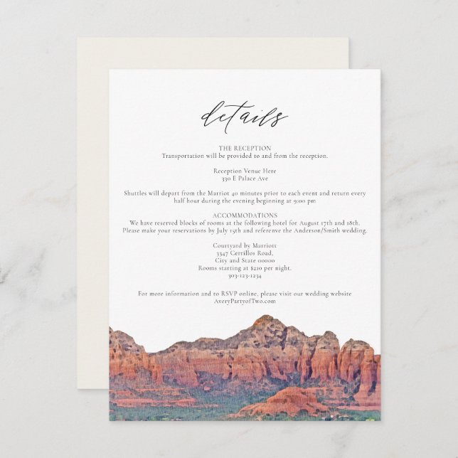 SEDONA Watercolor Bohemian Wedding Details Card (Front/Back)