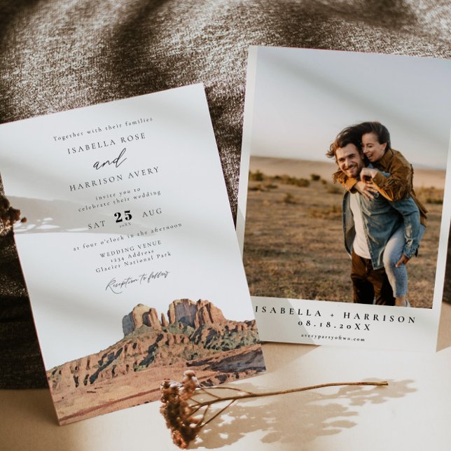 SEDONA Watercolor Boho Desert Photo Wedding Invitation (Creator Uploaded)