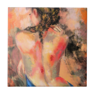 Seductive Lady - Abstract Woman Body Painting Art  Ceramic Tile