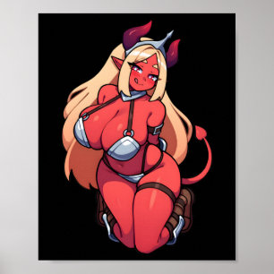 Seductive Tiefling Demon Girl Fantasy Art Sticker Poster