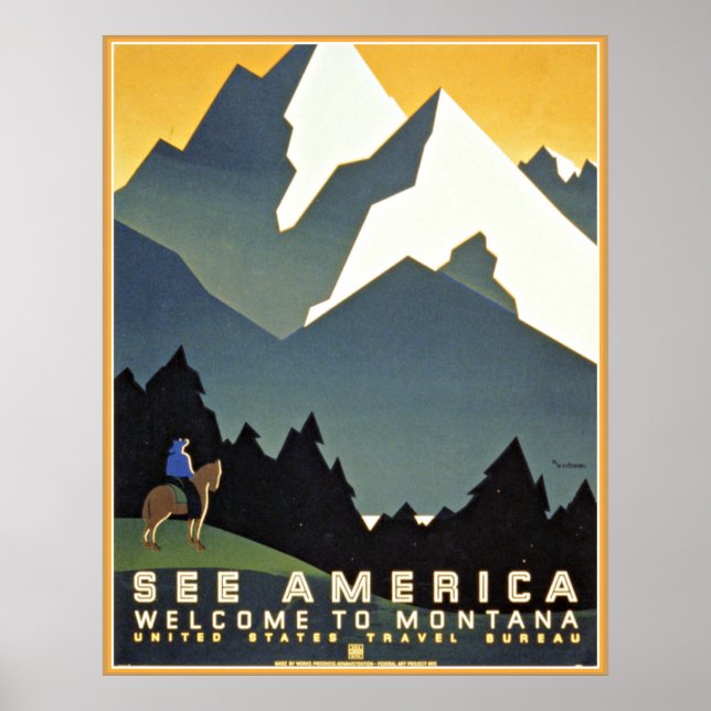 See America Montana Mountains Travel WPA Poster (Front)
