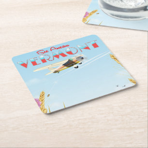 "see America" Vermont Rural travel poster Square Paper Coaster