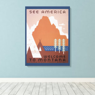See America Welcome to Montana, Vintage Travel Canvas Print