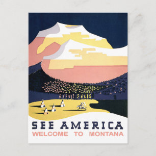 See America, wolcome to Montana, vintage, travel Postcard