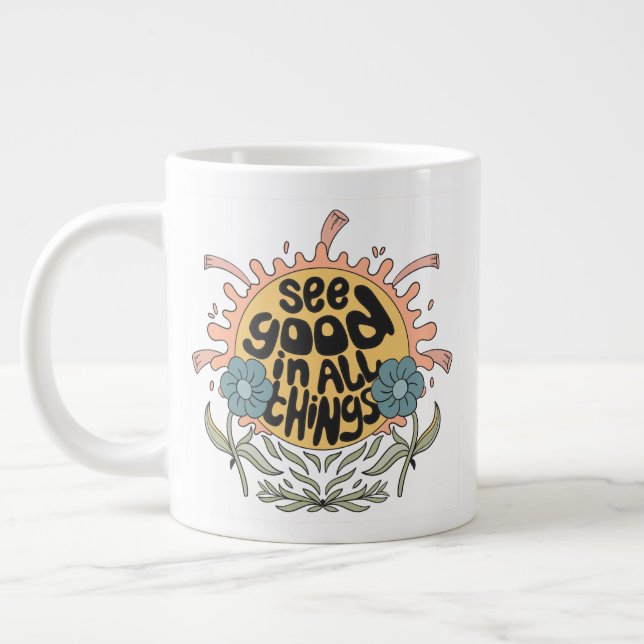 See Good in all Things Hippie Graphic Large Coffee Mug (Left)