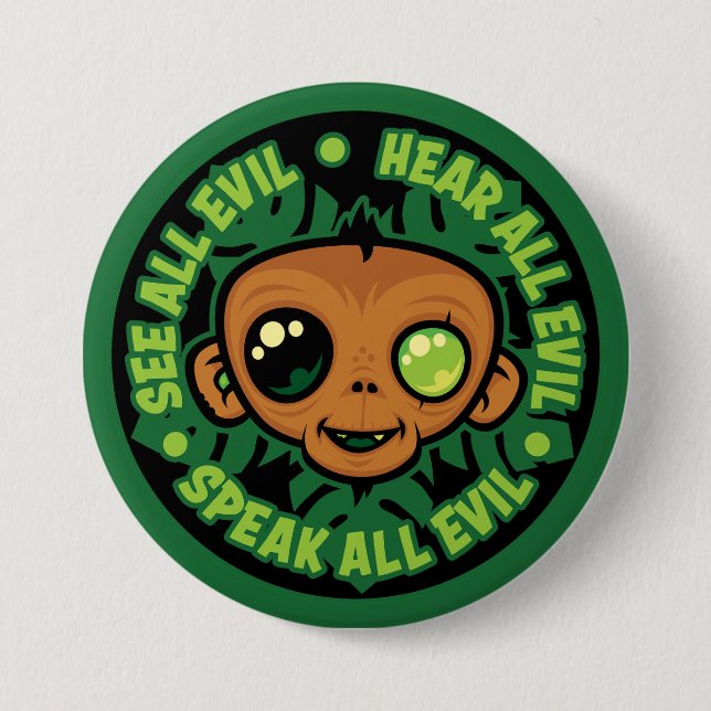 See, Hear and Speak All Evil Monkey 7.5 Cm Round Badge (Front)