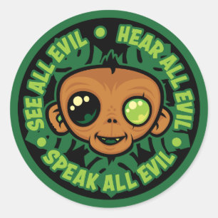 See, Hear and Speak All Evil Monkey Classic Round Sticker