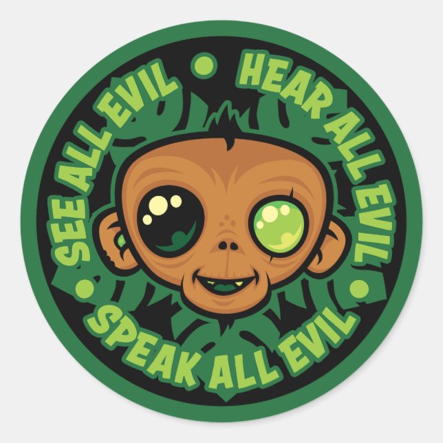 See, Hear and Speak All Evil Monkey Classic Round Sticker (Front)