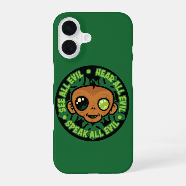 See, Hear and Speak All Evil Monkey iPhone 16 Case (Back)