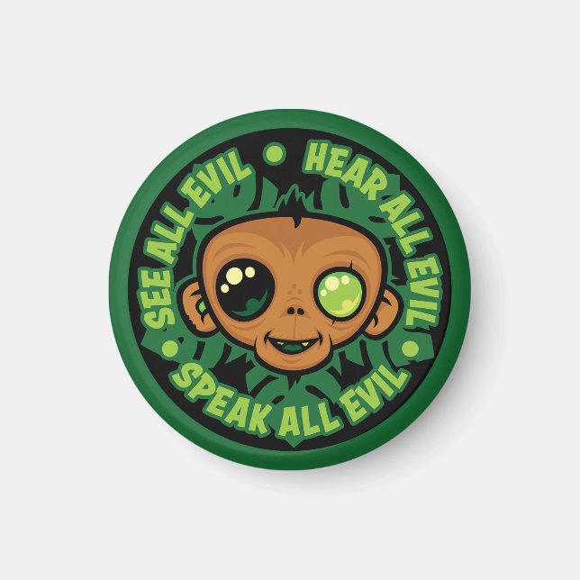 See, Hear and Speak All Evil Monkey Magnet (Front)