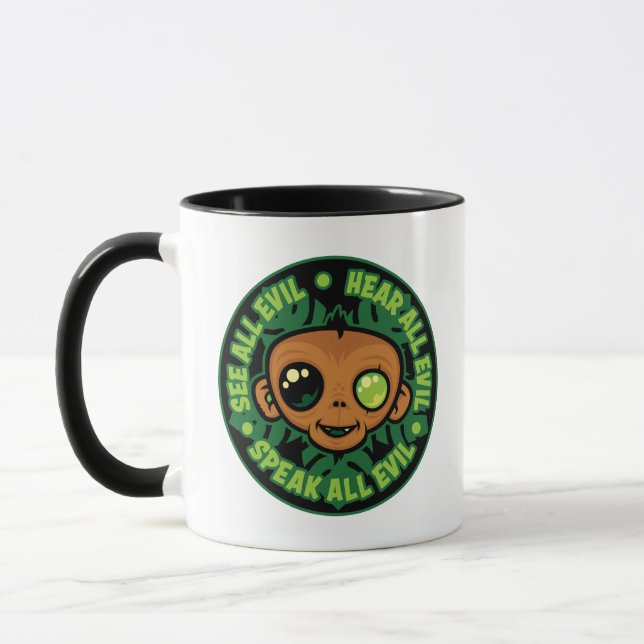 See, Hear and Speak All Evil Monkey Mug (Left)