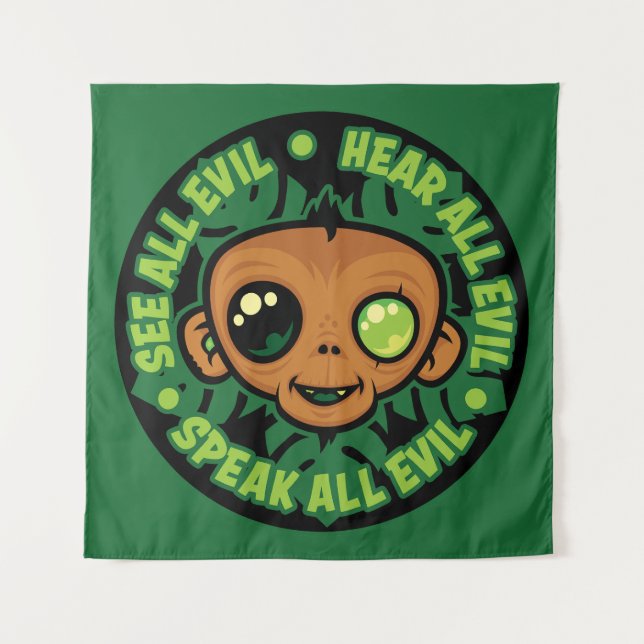 See, Hear and Speak All Evil Monkey Tapestry (Front)