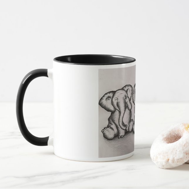 See, Hear, Speak No Evil Elephant Mug (With Donut)