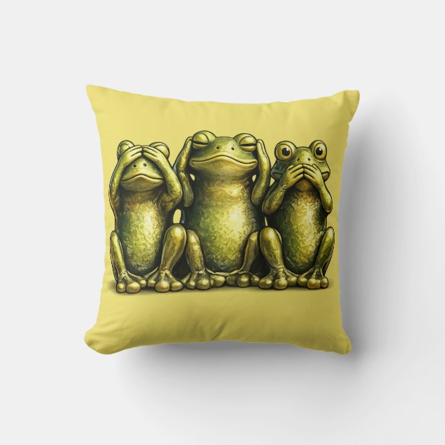 See Hear Speak No Evil Funny Frogs Cushion (Front)