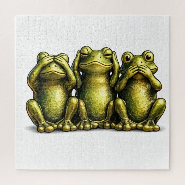 See Hear Speak No Evil Funny Frogs Jigsaw Puzzle (Vertical)