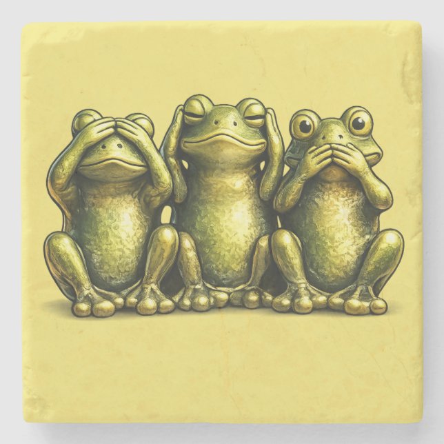 See Hear Speak No Evil Funny Frogs Stone Coaster (Front)